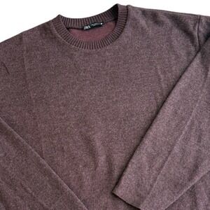 ZARA Womens Knit Sweater Burgundy Pullover Basic Classic Crewneck Sz Large